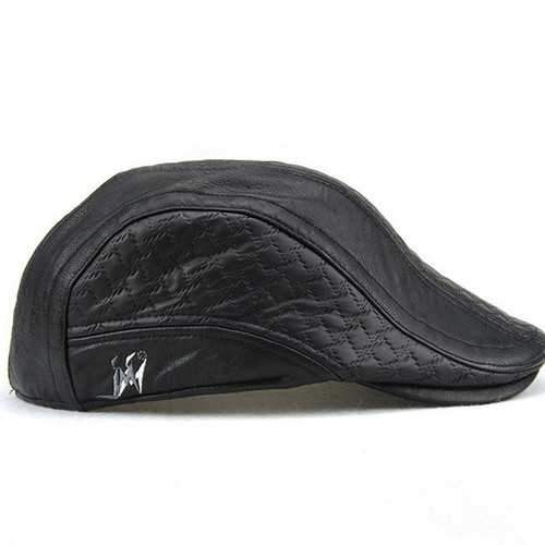 Unisex PU Embossed Beret Hat Cotton Lining Paper Boy Flat Cowboy Cabbie Hat For Men Women