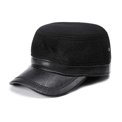 Unisex Woolen PU Leather Earflap Ear Muffs Baseball Cap