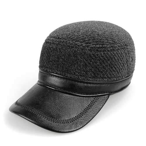 Unisex Woolen PU Leather Earflap Ear Muffs Baseball Cap