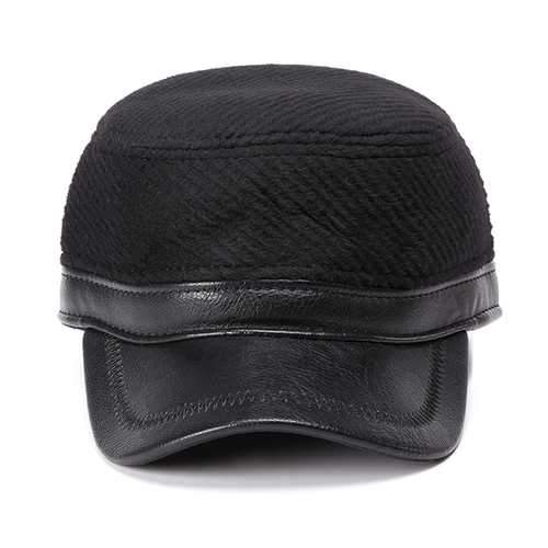 Unisex Woolen PU Leather Earflap Ear Muffs Baseball Cap