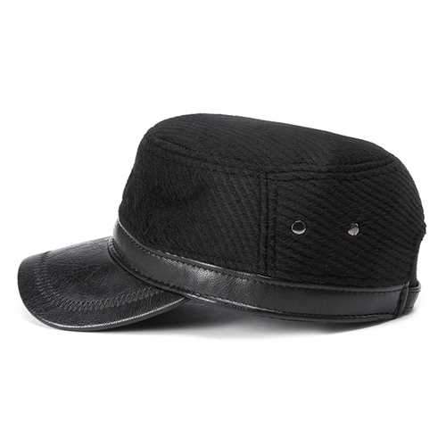 Unisex Woolen PU Leather Earflap Ear Muffs Baseball Cap
