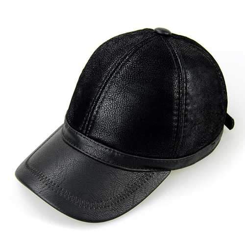 Unisex PU Leather Earflap Ear Muffs Baseball Cap Adjustable Fleece Lining Golf Windproof Outdoor Hat
