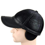 Unisex PU Leather Earflap Ear Muffs Baseball Cap Adjustable Fleece Lining Golf Windproof Outdoor Hat