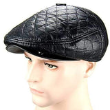 Unisex PU Leather Earflap Ear Muff Beret Hat Blank Embossed Plush Lining Paper Boy Cabbie Hat