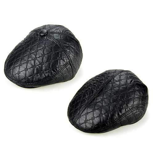Unisex PU Leather Earflap Ear Muff Beret Hat Blank Embossed Plush Lining Paper Boy Cabbie Hat