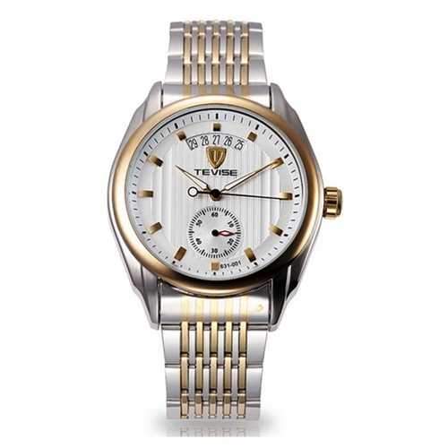 TEVISE Mechanical Watch Fashion Business Men Wrist Watch Date Display Vertical Stripes Dial Watch