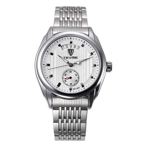 TEVISE Mechanical Watch Fashion Business Men Wrist Watch Date Display Vertical Stripes Dial Watch