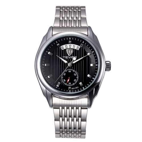 TEVISE Mechanical Watch Fashion Business Men Wrist Watch Date Display Vertical Stripes Dial Watch