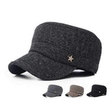 Unisex Cotton Blend Earflap Earmuff Military Hat Stripe Adjustable Outdoor Flat Baseball Cap