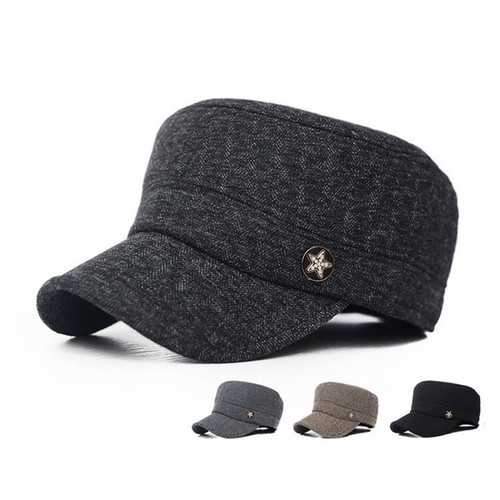 Unisex Cotton Blend Earflap Earmuff Military Hat Stripe Adjustable Outdoor Flat Baseball Cap