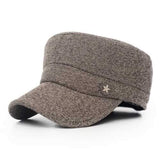 Unisex Cotton Blend Earflap Earmuff Military Hat Stripe Adjustable Outdoor Flat Baseball Cap