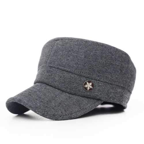 Unisex Cotton Blend Earflap Earmuff Military Hat Stripe Adjustable Outdoor Flat Baseball Cap