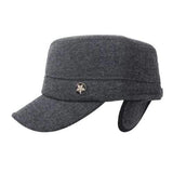Unisex Cotton Blend Earflap Earmuff Military Hat Stripe Adjustable Outdoor Flat Baseball Cap