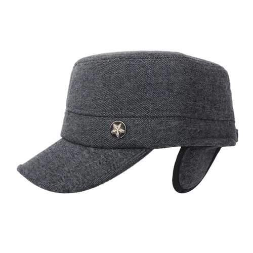 Unisex Cotton Blend Earflap Earmuff Military Hat Stripe Adjustable Outdoor Flat Baseball Cap