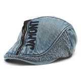 Unisex Cotton Denim Jeans Washed Beret Hat Paper Boy Zipper Decorative Duckbill Buckle Cabbie Cap