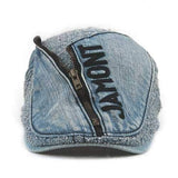 Unisex Cotton Denim Jeans Washed Beret Hat Paper Boy Zipper Decorative Duckbill Buckle Cabbie Cap