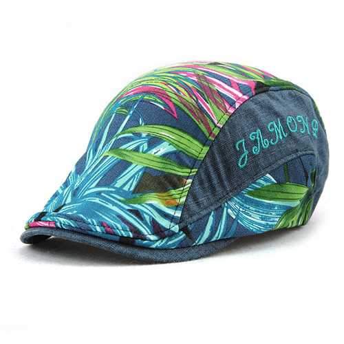 Unisex Cotton Leaf Printed Beret Hat Leaves Pattern Buckle Adjustable Paper Boy Cabbie Visor Cap