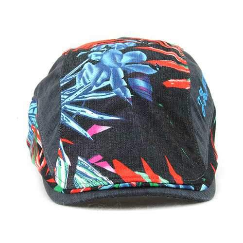 Unisex Cotton Leaf Printed Beret Hat Leaves Pattern Buckle Adjustable Paper Boy Cabbie Visor Cap