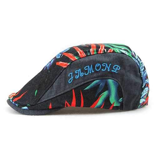 Unisex Cotton Leaf Printed Beret Hat Leaves Pattern Buckle Adjustable Paper Boy Cabbie Visor Cap