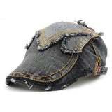 Unisex Cotton Denim Jeans Washed Newsboy Beret Hat Duckbill Golf Buckle Cabbie Cap For Men Women