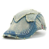 Unisex Cotton Denim Jeans Washed Newsboy Beret Hat Duckbill Golf Buckle Cabbie Cap For Men Women