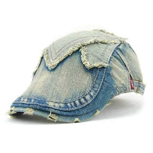 Unisex Cotton Denim Jeans Washed Newsboy Beret Hat Duckbill Golf Buckle Cabbie Cap For Men Women