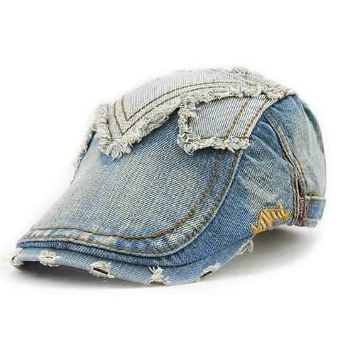 Unisex Cotton Denim Jeans Washed Newsboy Beret Hat Duckbill Golf Buckle Cabbie Cap For Men Women