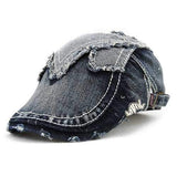 Unisex Cotton Denim Jeans Washed Newsboy Beret Hat Duckbill Golf Buckle Cabbie Cap For Men Women
