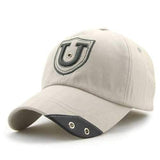 Unisex Cotton U Letter Embroidery Punching Hole Baseball Cap Adjustable Snapback Hat For Men Women