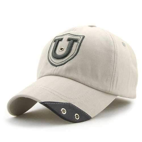 Unisex Cotton U Letter Embroidery Punching Hole Baseball Cap Adjustable Snapback Hat For Men Women