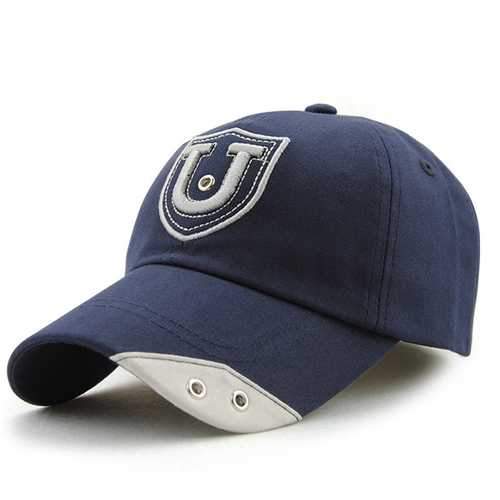 Unisex Cotton U Letter Embroidery Punching Hole Baseball Cap Adjustable Snapback Hat For Men Women