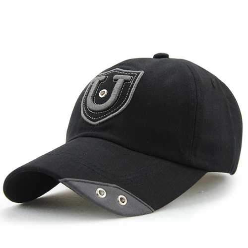 Unisex Cotton U Letter Embroidery Punching Hole Baseball Cap Adjustable Snapback Hat For Men Women