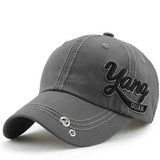 Unisex Cotton Embroidery Punching Hole Washed Baseball Cap Adjustable Snapback Hat For Men Women