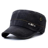Unisex Cotton Washed Jeans Flat Hat  Vintage Military Style Army Flat Baseball Cap Adjustable