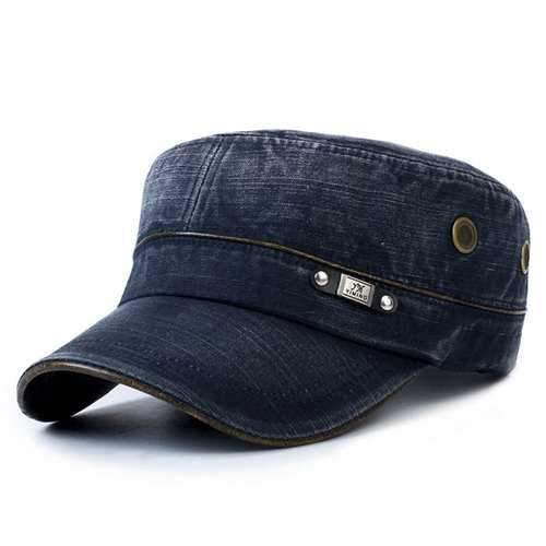 Unisex Cotton Washed Jeans Flat Hat  Vintage Military Style Army Flat Baseball Cap Adjustable