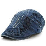 Mens Cotton Washed Embroidery Beret Hat Buckle Adjustable Paper Boy Newsboy Cabbie Cap