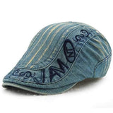 Mens Cotton Washed Embroidery Beret Hat Buckle Adjustable Paper Boy Newsboy Cabbie Cap