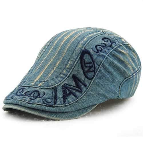 Mens Cotton Washed Embroidery Beret Hat Buckle Adjustable Paper Boy Newsboy Cabbie Cap