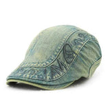 Mens Cotton Washed Embroidery Beret Hat Buckle Adjustable Paper Boy Newsboy Cabbie Cap