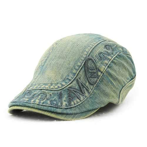 Mens Cotton Washed Embroidery Beret Hat Buckle Adjustable Paper Boy Newsboy Cabbie Cap