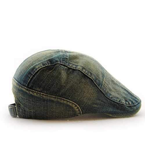Mens Cotton Washed Embroidery Beret Hat Buckle Adjustable Paper Boy Newsboy Cabbie Cap
