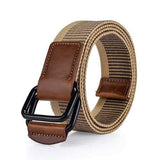 120CM Weaven Nylon Double Ring Leather Alloy Buckle Belt Military Tactical Durable Pants Strip