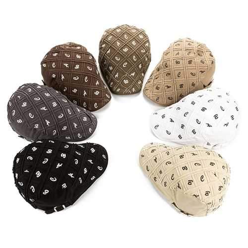 Men Cotton Grid Washed Beret Hat Buckle Adjustable Paper Boy Cabbie Golf Gentleman Caps