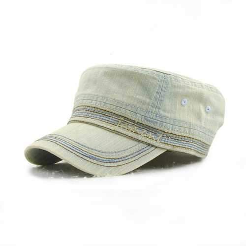 Men Women Vintage Cadet Solid Cotton Embroidery Plain Flat Peaked Caps Military Hat