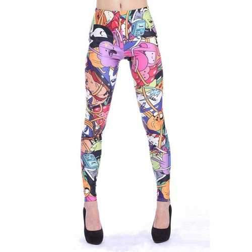 Stylish Elastic Waisted Character Pattern Narrow Feet Women's Leggings - L