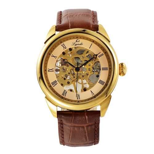 LYNDO Mechanical Watch Self-winding Leather Watch Band Fashion Classic Casual Men Watch
