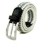 Men Women Stretch Braided Elastic Woven 115CM Leather Buckle Belt