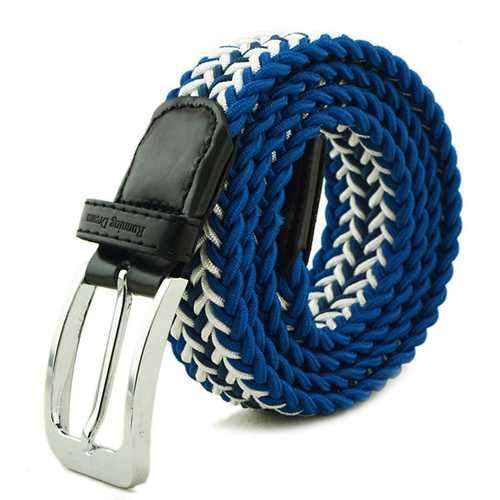 Men Women Stretch Braided Elastic Woven 115CM Leather Buckle Belt