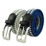 Men Women Stretch Braided Elastic Woven 115CM Leather Buckle Belt