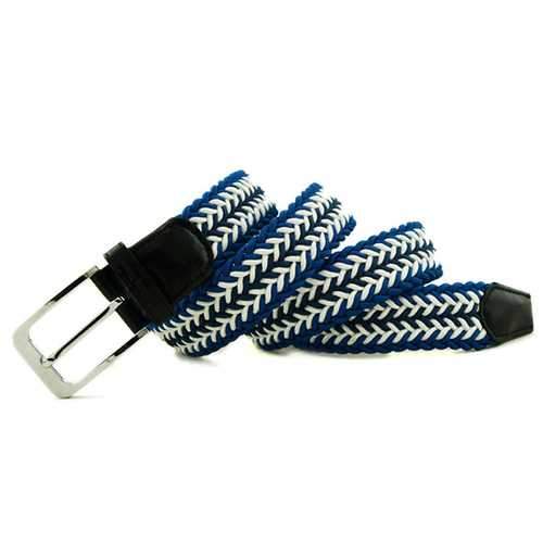 Men Women Stretch Braided Elastic Woven 115CM Leather Buckle Belt